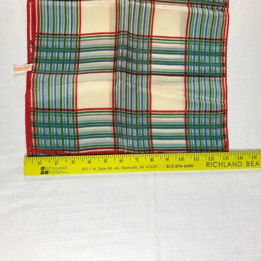 Vintage Japanese plaid oblong scarf - cream, red, green, blue